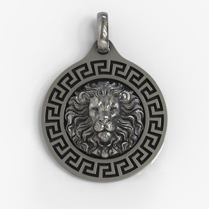 Lion head silver necklace, Lion Head Men Pendant,Mens necklace