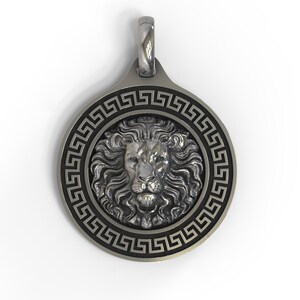 Lion head silver necklace, Lion Head Men Pendant,Mens necklace