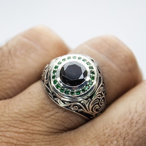 Black onyx ring, Signet ring made of Sterling silver