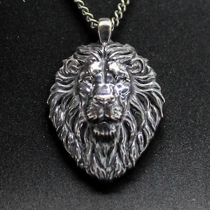 Lion head silver necklace, Lion Head Men Pendant,Mens necklace