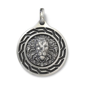 Lion head silver necklace, Lion Head Men Pendant,Mens necklace