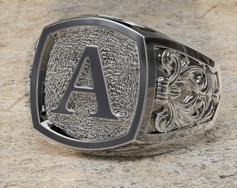 Personlig viktoriansk signetring med initialer i sterlingsilver – Anpassade graverade monogramsmycken