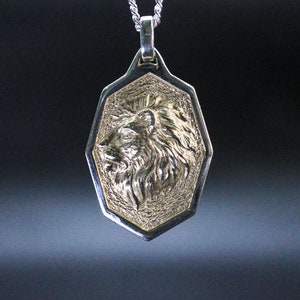 Lion head silver necklace, Lion Head Men Pendant,Mens necklace