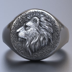 Lion Ring Men Sterling Silver, 925 Sterling Silver Jewelry, Signet ring, Husband Gift