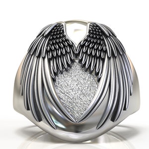 Angel ring, sterling silver signet ring,mens signet rings, celestial ring.
