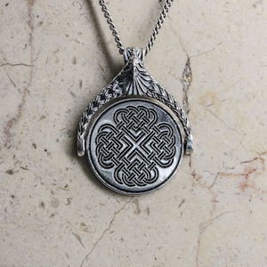 Fidget Necklace, anti anxiety pendant made of Sterling Silver with Viking design and Celtic knot.