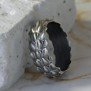 Solid Sterling Silver Snake Scale Ring, Gothic Reptile Animal Jewelry