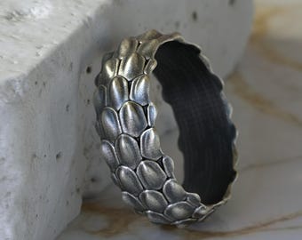 Solid Sterling Silver Snake Scale Ring, Gothic Reptile Animal Jewelry