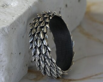 Solid Sterling Silver Snake Scale Ring, Bold Reptile Band Jewelry