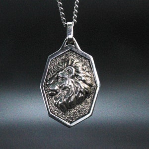 Lion head silver necklace, Lion Head Men Pendant,Mens necklace