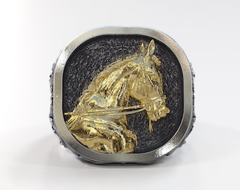 スターリングシルバーの馬の指輪、動物のジュエリー、乗馬ギフト