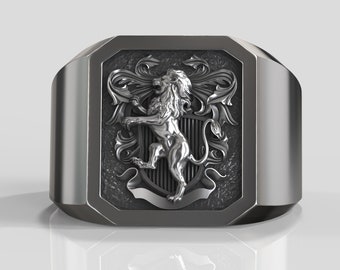 Bague de lion pour hommes en argent sterling, bague animale, roi lion, bague épaisse, bague sculptée à tête de lion.