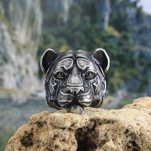 Tiger Ring, Sterling Silver Tiger Head, Silver Signet Ring, Animal Ring