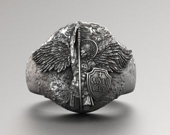 Archangel Saint Michael Silver Men Ring