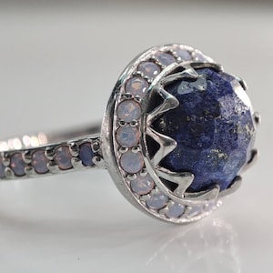 Lapiz Lazuli ring vintage made of sterling silver and Small opals ,alternative engagement ring,engagement ring, art deco