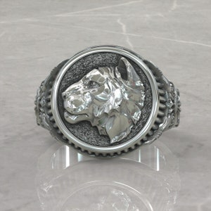 Tiger King Ring, Sterling Silver Tiger Head, Silver Signet Ring, Animal Ring