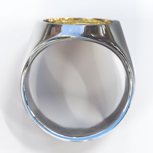 K&ouml;nnte beinhalten: Ein silberner Ring mit einem goldenen Band. Der Ring ist poliert und gl&auml;nzend.