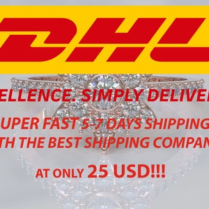May include: A close-up of a sparkling diamond ring with a star-shaped design. The ring is set in a gold band and is surrounded by smaller diamonds. The image includes the text "DHL= EXCELLENCE. SIMPLY DELIVERED. SUPER FAST 5-7 DAYS SHIPPING WITH THE BEST SHIPPING COMPANY AT ONLY 25 USD!!!"