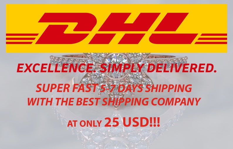 May include: A close-up of a sparkling diamond ring with a star-shaped design. The ring is set in a gold band and is surrounded by smaller diamonds. The image includes the text "DHL= EXCELLENCE. SIMPLY DELIVERED. SUPER FAST 5-7 DAYS SHIPPING WITH THE BEST SHIPPING COMPANY AT ONLY 25 USD!!!"