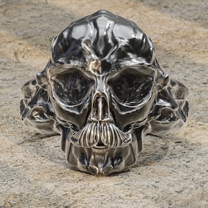 Memento mori signet ring made of brushed sterling silver plating with Rose Gold ,selfie skull ring, memento mori-memento vivire.
