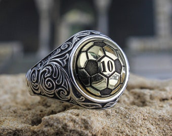 Soccer fan signet ring made of Sterling silver