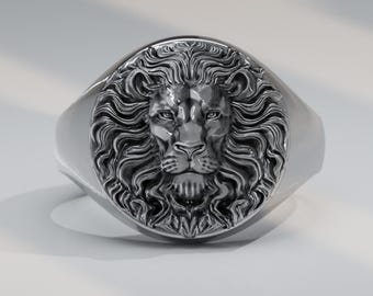 Majestic Lion Ring - Gold Signet Lion Head Ring, Men's Statement Jewelry, Zodiac Leo Gift, Animal King Symbol