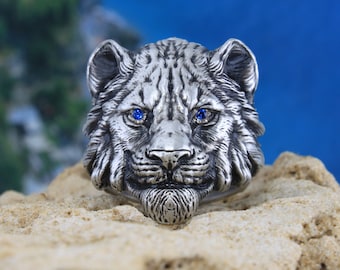 925 Sterling Silver Lion Ring, best friend gift, Lion Head men ring., Signet ring