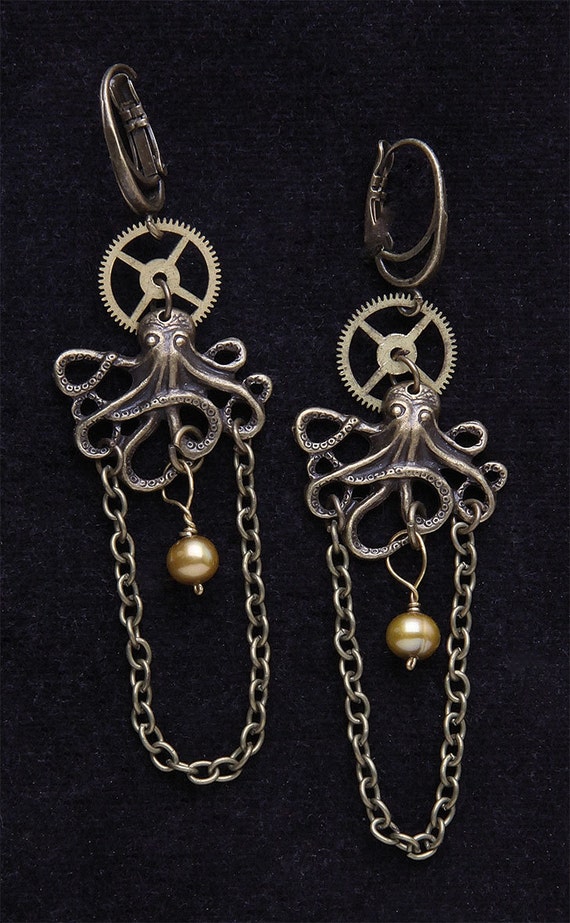 Pendientes de pulpo steampunk con dise/ño de pulpo y g/ótico