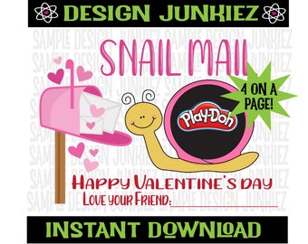 Snail Mail Valentines Printable withPlay doh holder optional