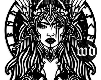 Freya Papercutting Template, Vinyl Template, SVG, JPEG, Personal Use, Shieldmaiden Norse, Valkyrie, Viking Warrior, Viking Shield-Maiden