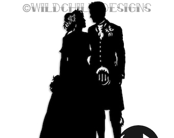 Scottish Wedding Silhouette on Roses Paper Cutting Template, Personal Use, Vinyl, JPEG, SVG, Wedding Template, Roses Template, Valentine's
