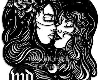 Starlight Female Lovers Papercutting Template, Vinyl, SVG JPEG, Commercial Use, SVG File for Cricut Cameo Silhouette Cutting Machine Lesbian