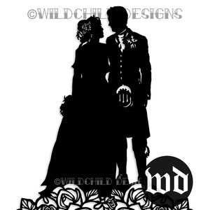 Schottische Hochzeit Silhouette auf Rosen Papier schneiden Vorlage, persönliche Verwendung, Vinyl, JPEG, SVG, Hochzeit Vorlage, Rosen Vorlage, Valentinstag