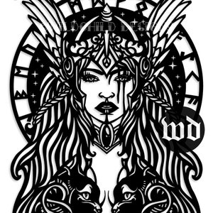Freya Papercutting Template, Vinyl Template, SVG, JPEG, Personal Use, Shieldmaiden Norse, Valkyrie, Viking Warrior, Viking Shield-Maiden