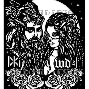 Viking Wedding Papercutting sjabloon, vinyl sjabloon, SVG, JPEG, persoonlijk gebruik, Wolf template, bruiloft geloften, Viking template, Viking huwelijk