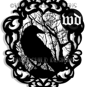 Gothic Cameo Crow Papercutting Template, Vinyl Template, SVG, JPEG, Raven Silhouette, Personal/Commercial Use, Wildchild Designs, Bird