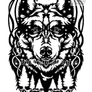 Minuit loup papier gabarit de découpe, un usage personnel, vinyle modèle, SVG, JPEG, Husky Sibérien modèle, modèle de loup, amérindien, Art