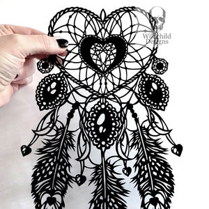 Dreamcatcher carta taglio modello, Dream Catcher vinile modello, uso personale, giorno di San Valentino modello, JPEG, SVG, modello di nozze del cuore