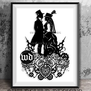 Steampunk Hochzeit Silhouette Papier Schneiden Vorlage, persönlichen Gebrauch, Vinyl, JPEG, SVG, Hochzeit Vorlage, Rosen, Steampunk-Vorlage