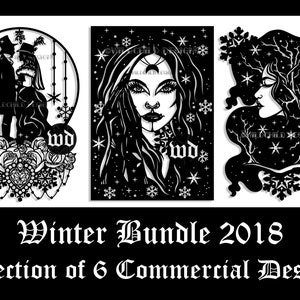 6 x Paquete de Navidad de Invierno de Uso Comercial Plantillas de Corte de Papel, JPEG, SVG, Plantillas de Vinilo, Diseños de Inspiración Gótica, Boda de Invierno