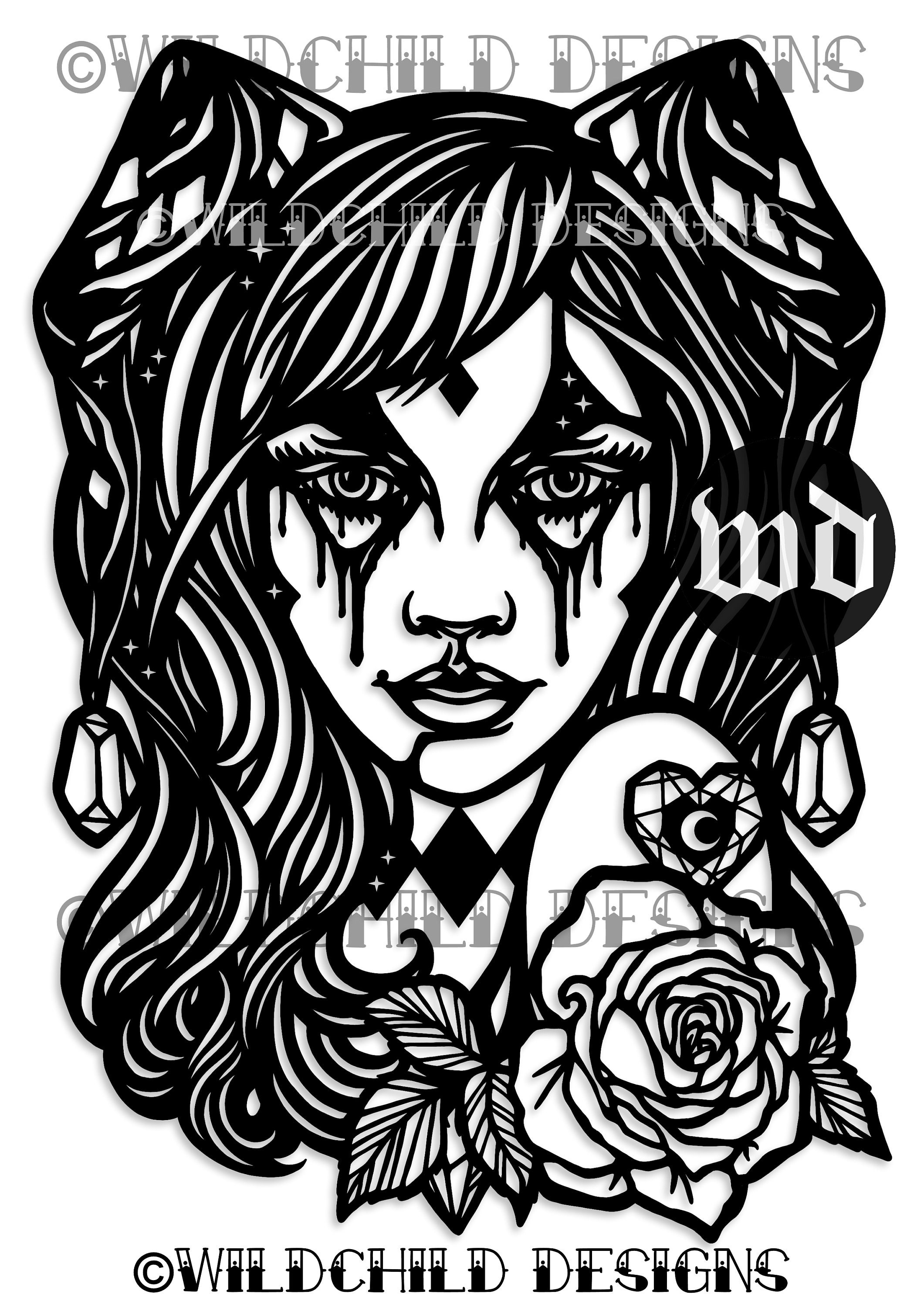Harlequin Paper Cutting Template Personal Use Tattoo Style photo pic
