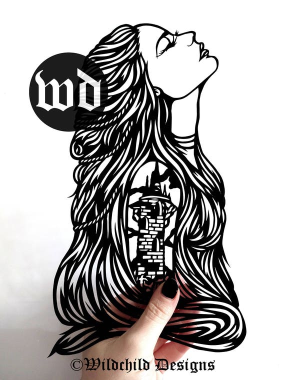 rapunzel papercutting template vinyl template commercial use etsy