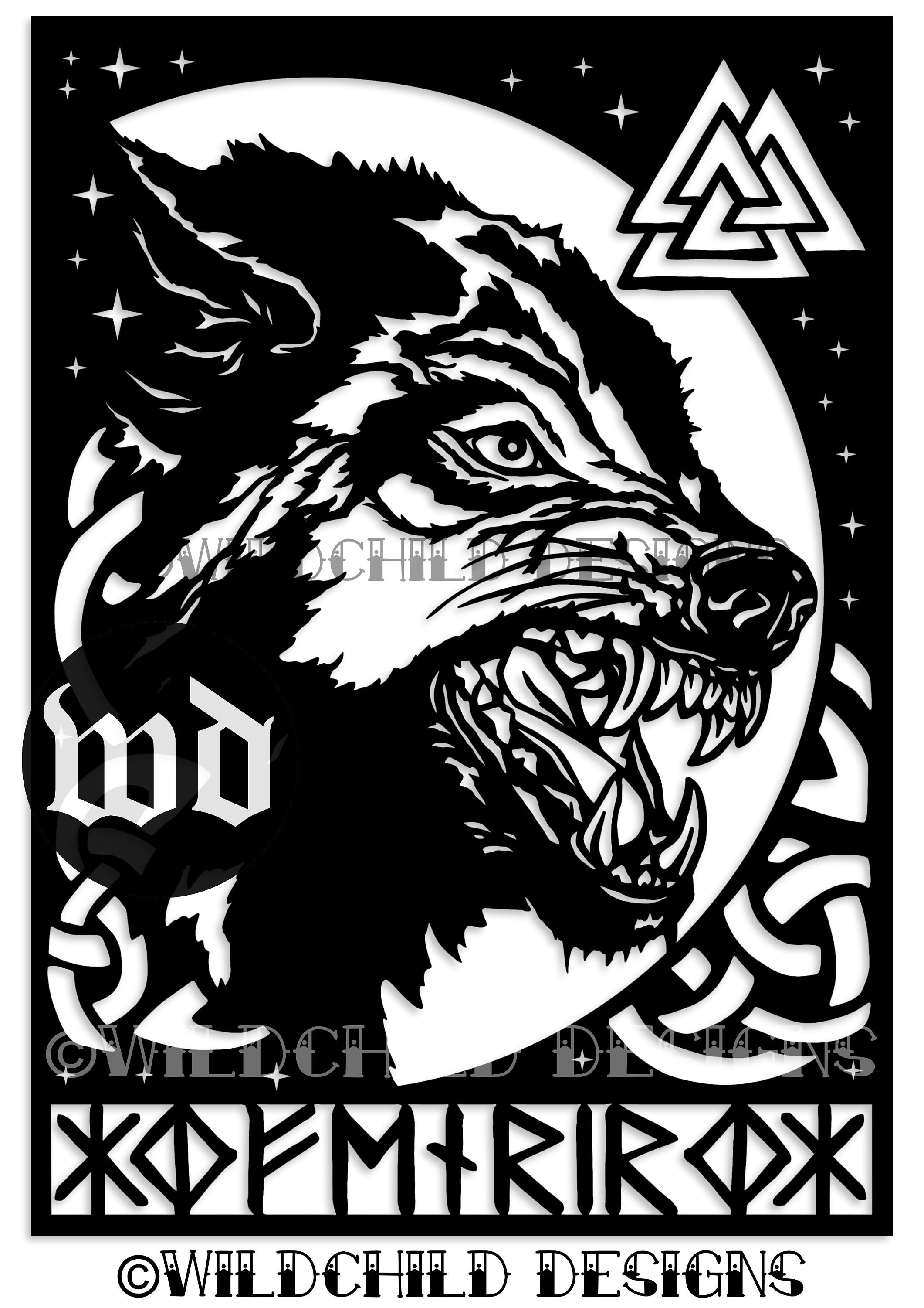 Fenrir Wolf Papercutting Template Vinyl Template Svg Jpeg Etsy Uk