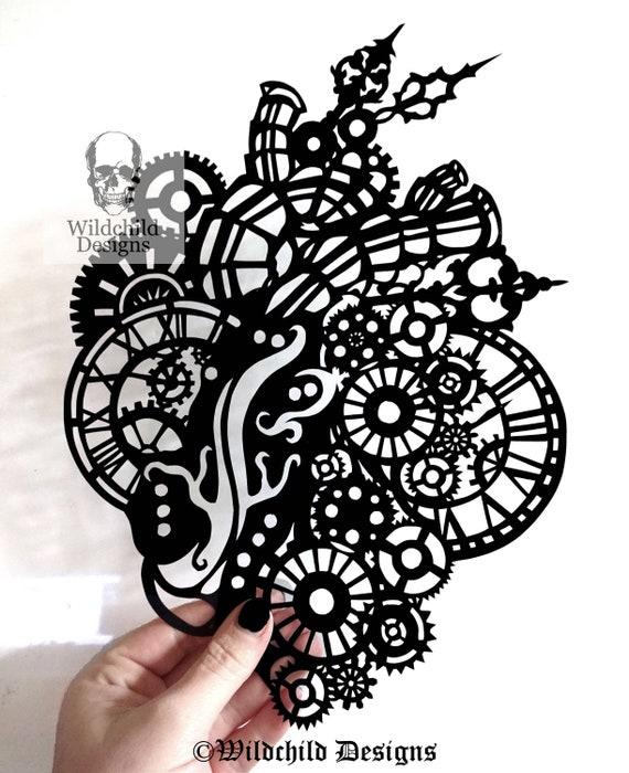 steampunk heart paper cutting template personal use vinyl etsy