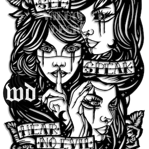 See, Speak, Hear No Evil Papercutting Template, Vinyl, SVG, JPEG, Commercial Use, SVG File for Cricut Cameo Silhouette Cutting Machine