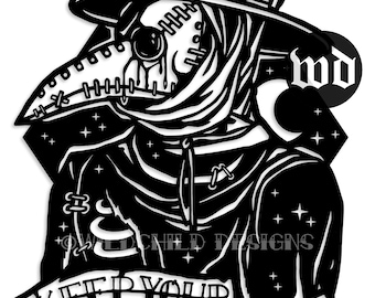 Plague Doctor Papercutting Template, Personal Use, Vinyl Template, SVG, JPEG, Black Death Papercutting Template, Gothic Tattoo Template