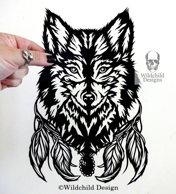 lyra wolf head paper cutting template commercial use vinyl etsy