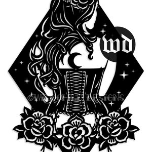 Plantilla de Charlotte Papercutting, uso personal, plantilla de vinilo, SVG, JPEG, plantilla de corte de papel, plantilla burlesca, plantilla gótica