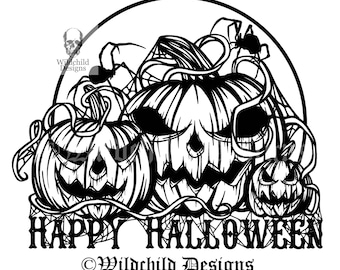 ハッピーハロウィーン パンプキン ペーパー カッティング テンプレート、個人使用、ビニール テンプレート、SVG、JPEG、サムハイン テンプレート、トリック オア トリート テンプレート、ホラー