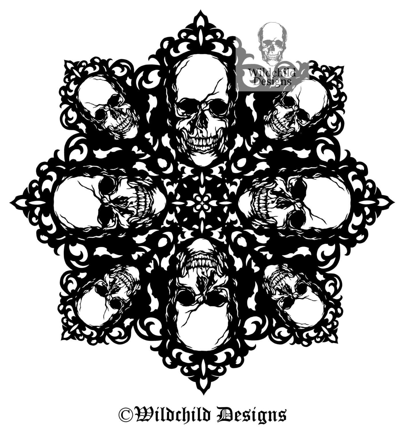 Download Gothic Cameo Skull Mandala Paper Cutting Template Commercial | Etsy